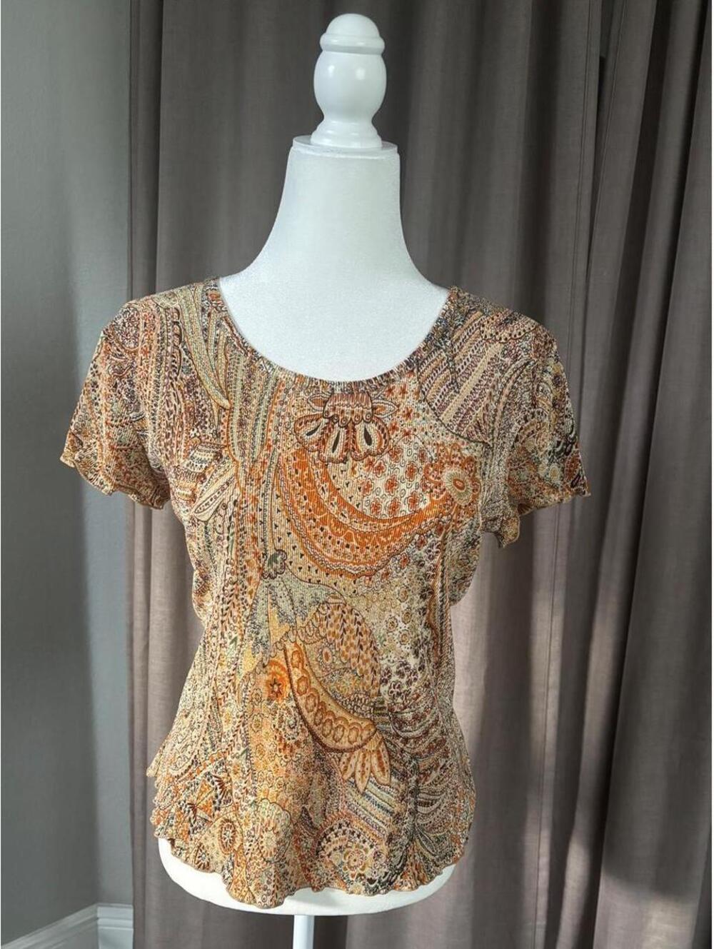 Vintage 90s Y2K Paisley Plissé Crinkle Blouse